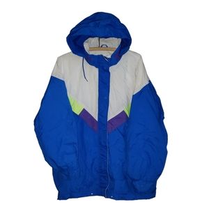 Vintage 90s Ispo Blue Lime White Colourblock Full Zip Hooded Windbreaker Jacket